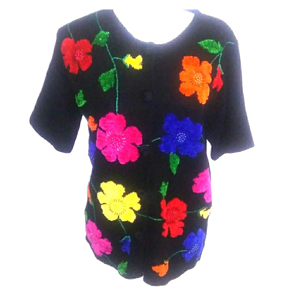Victoria Harbour knit button front floral sweater.